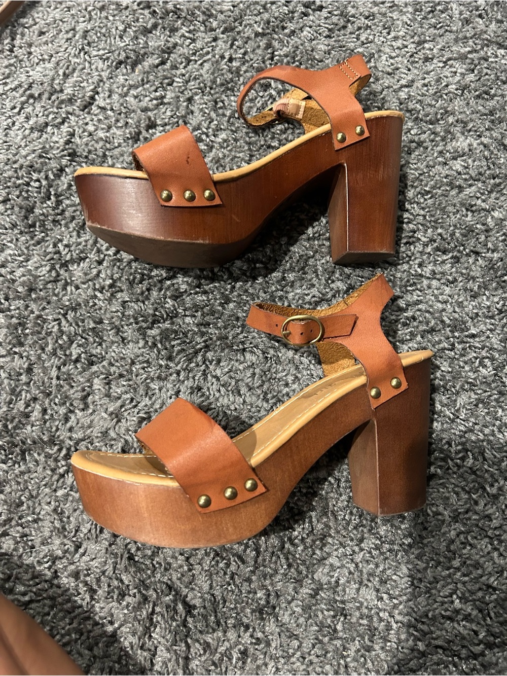 Madden Girl Tan Leather-Look Ankle-Strap Sandals